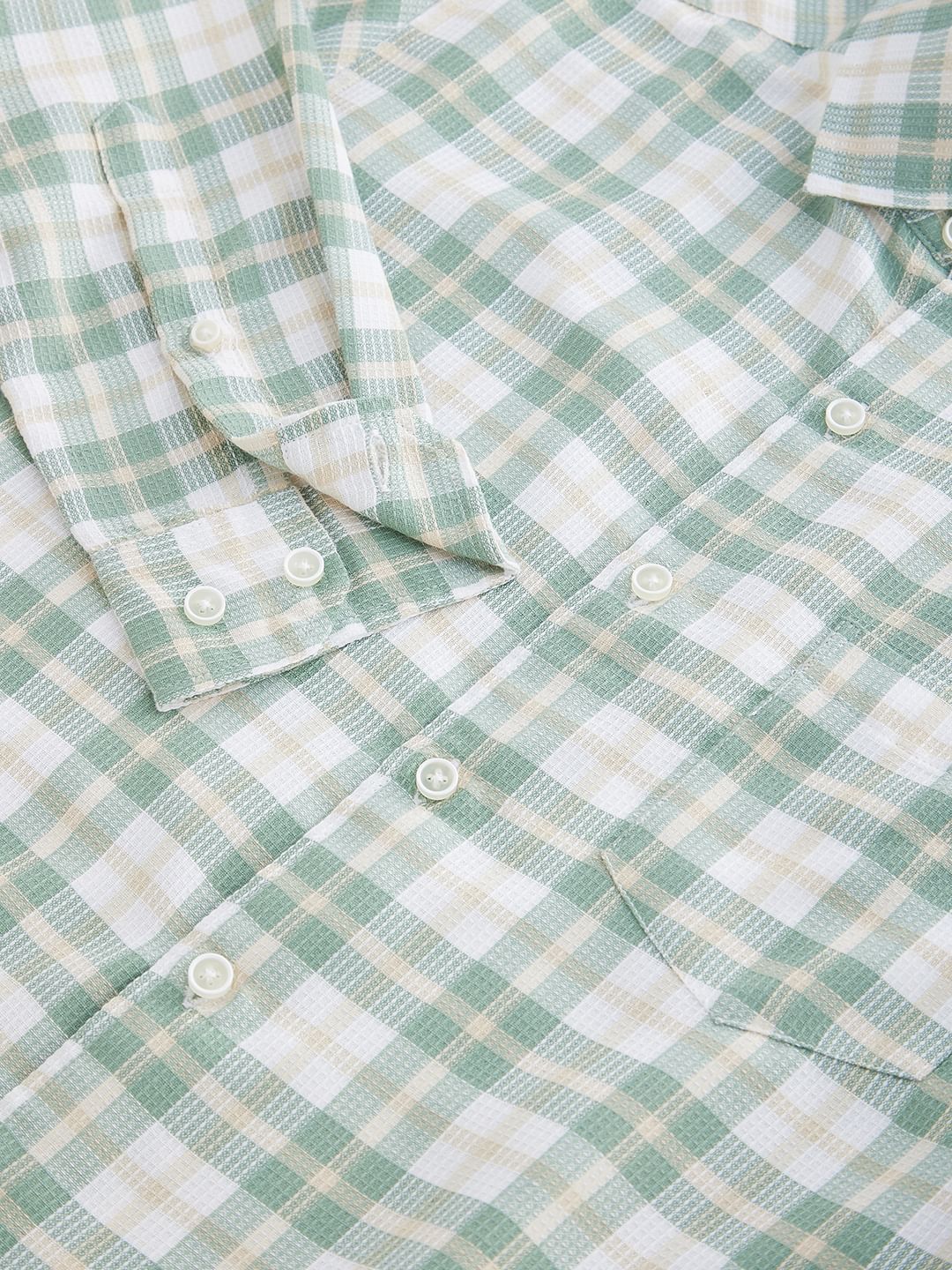 Russian Green Waffle Checkered Shirt