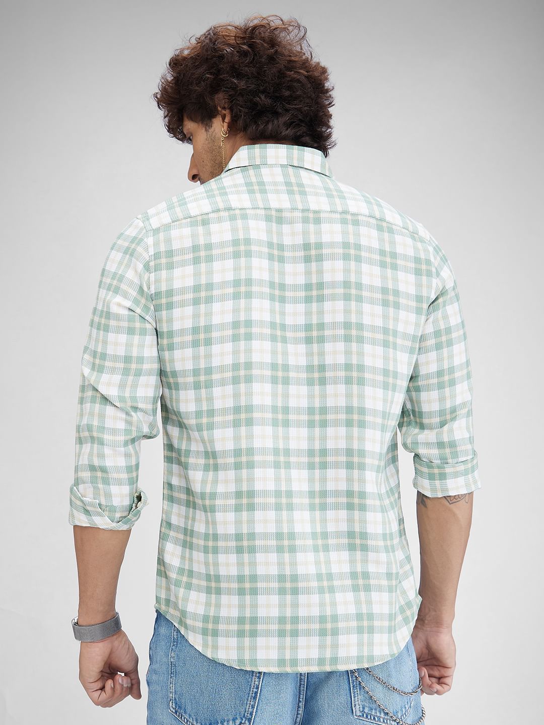 Russian Green Waffle Checkered Shirt