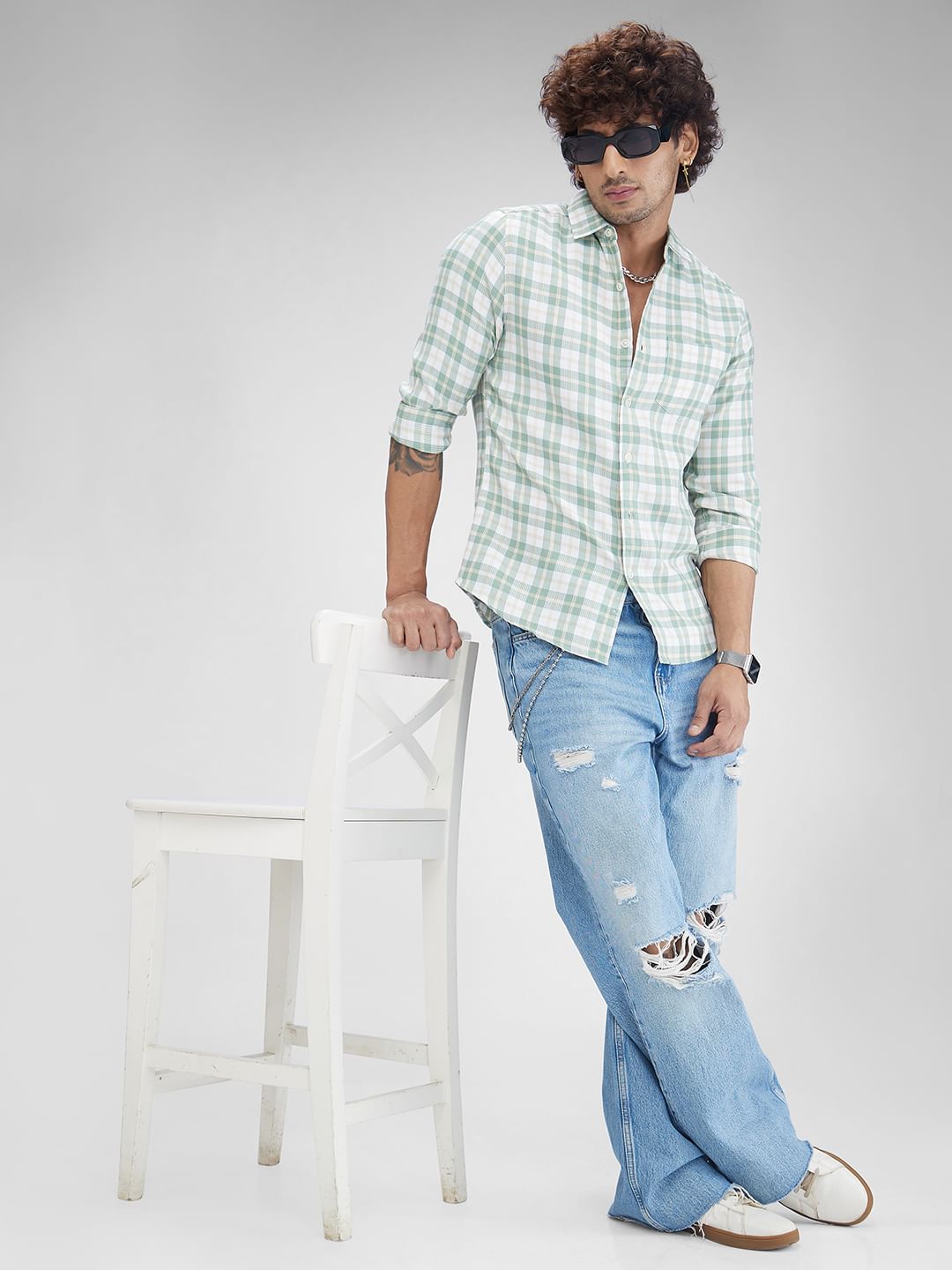 Russian Green Waffle Checkered Shirt