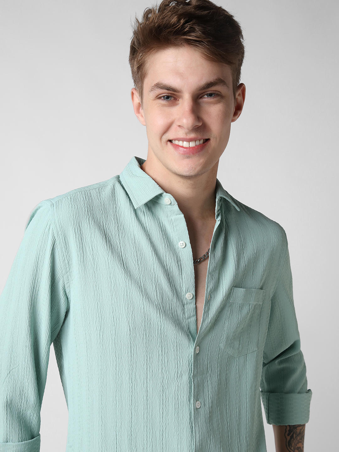 Turquoise Crinkle Textured Shirt