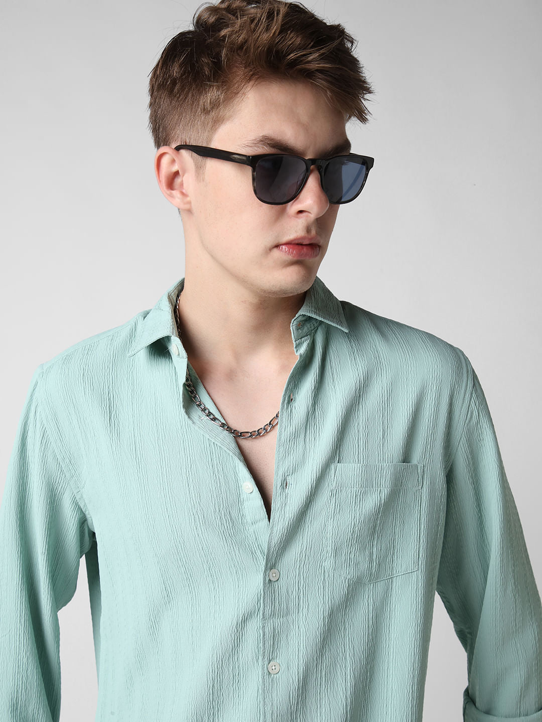 Turquoise Crinkle Textured Shirt