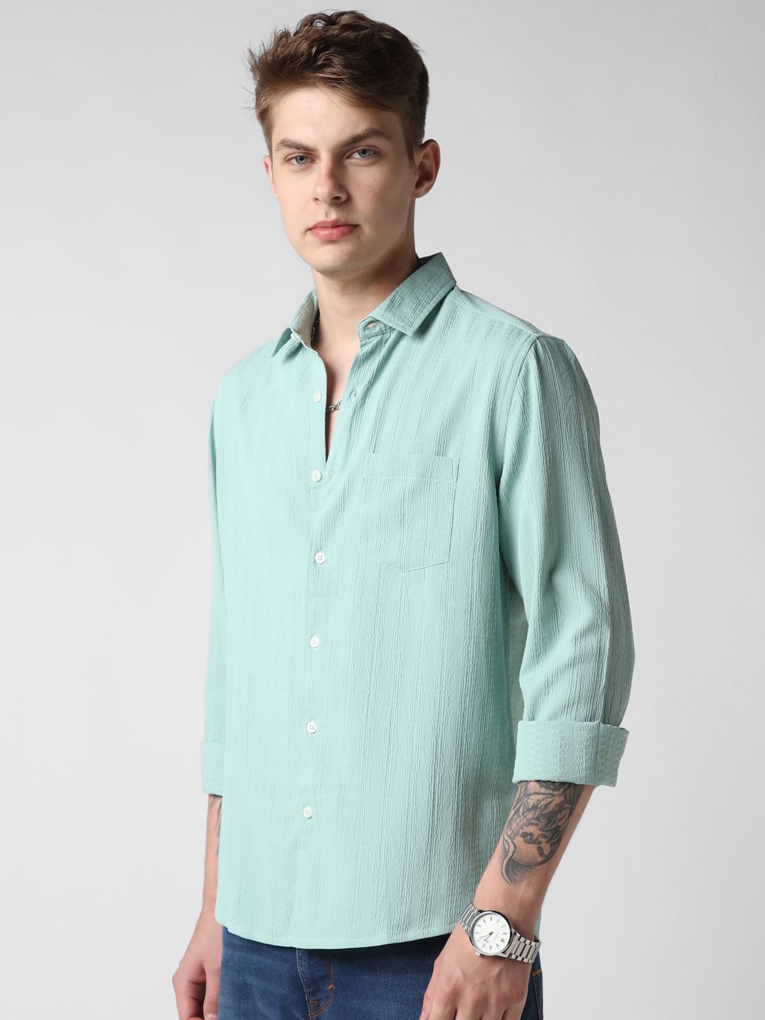 Turquoise Crinkle Textured Shirt