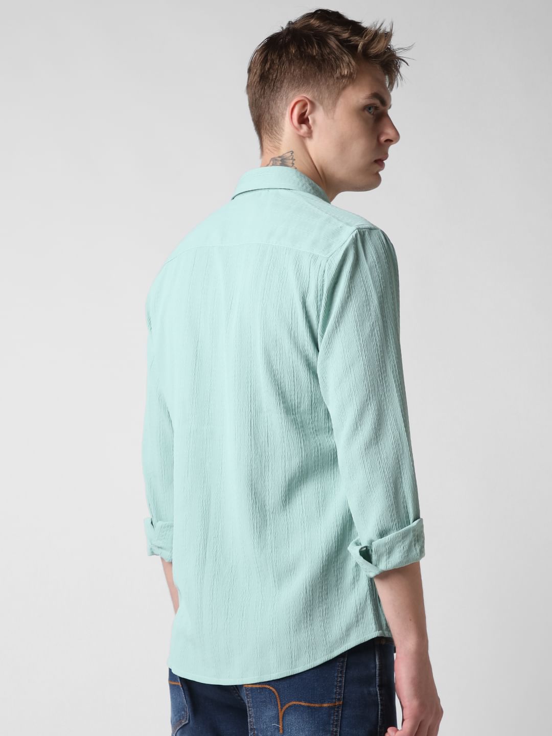 Turquoise Crinkle Textured Shirt