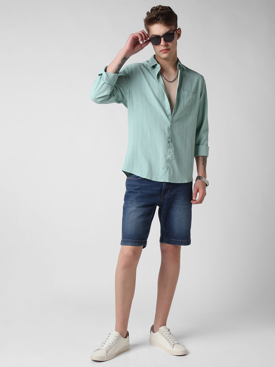 Turquoise Crinkle Textured Shirt