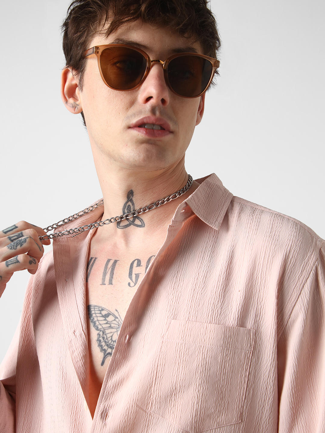 Peach Crinkle Textured Shirt