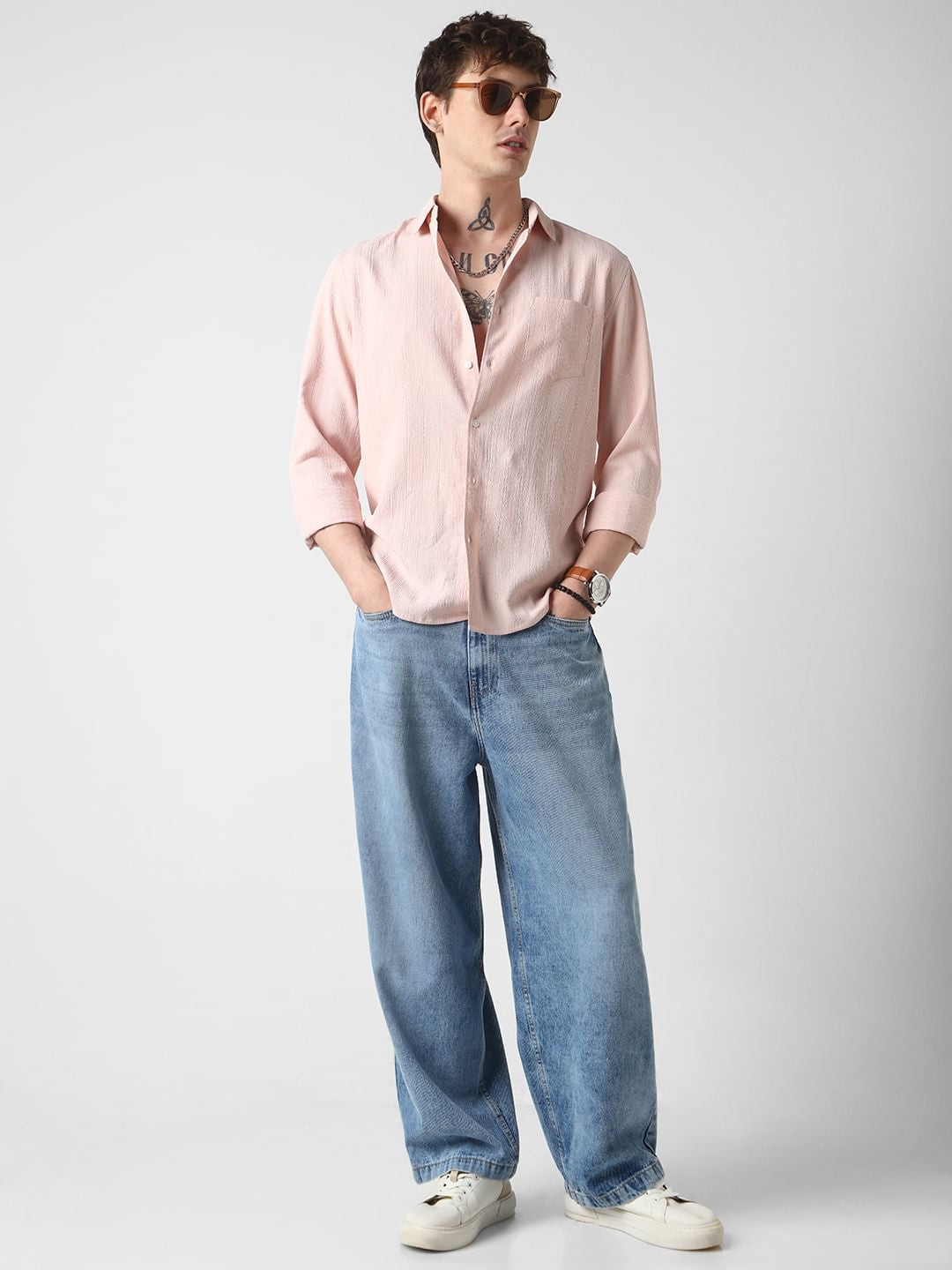 Peach Crinkle Textured Shirt