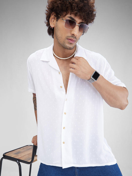 Dobby White Oversized Crepe Shirt