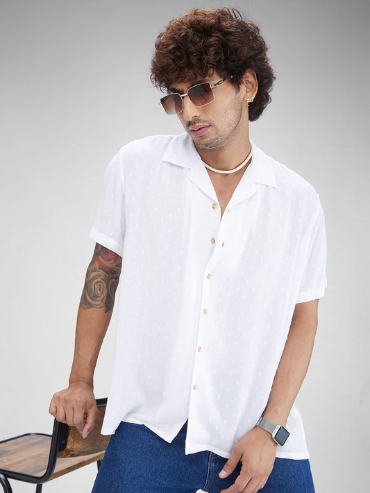 Dobby White Oversized Crepe Shirt