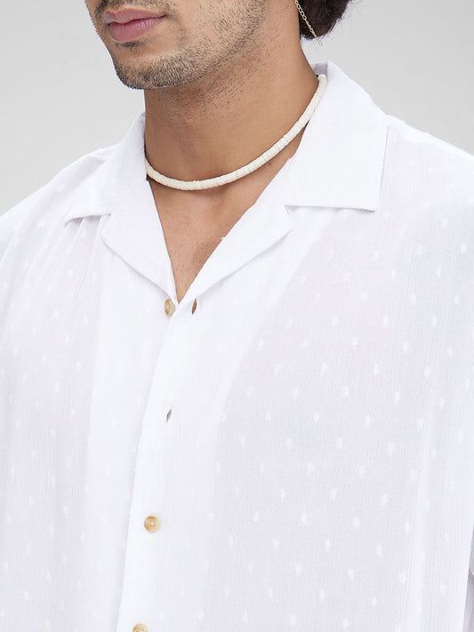 Dobby White Oversized Crepe Shirt