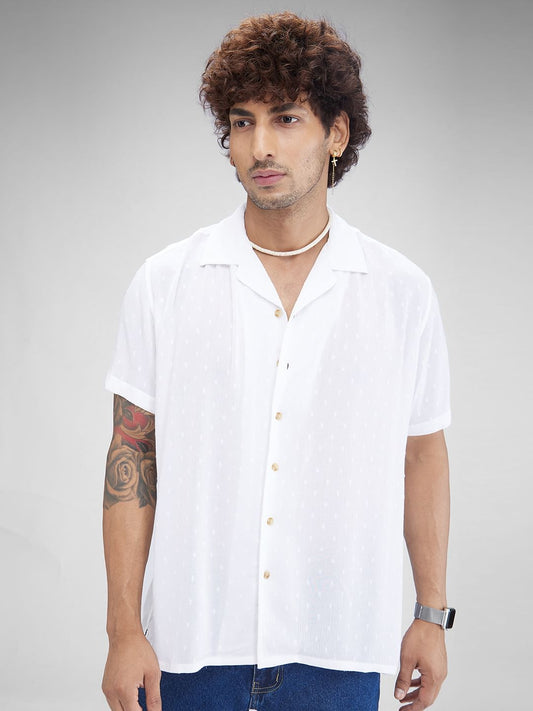 Dobby White Oversized Crepe Shirt