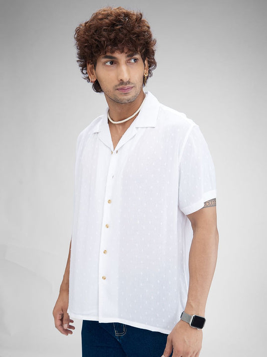 Dobby White Oversized Crepe Shirt