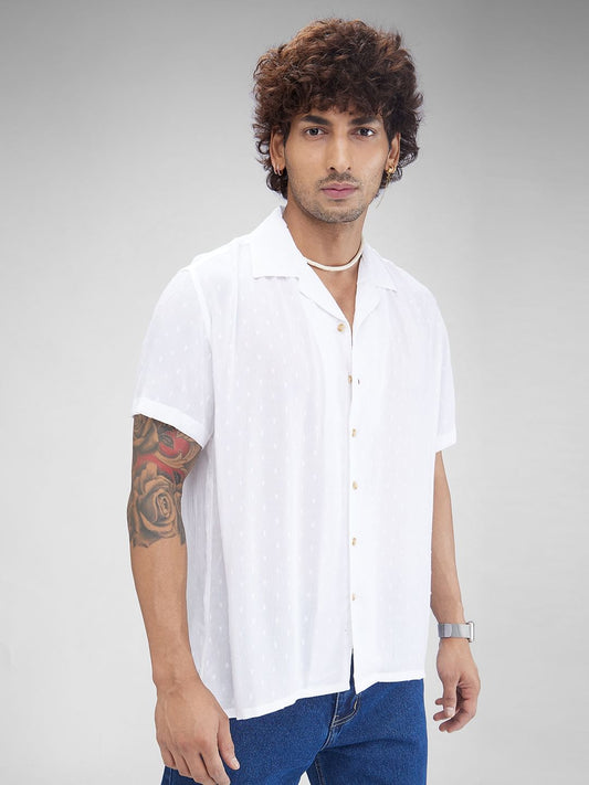 Dobby White Oversized Crepe Shirt