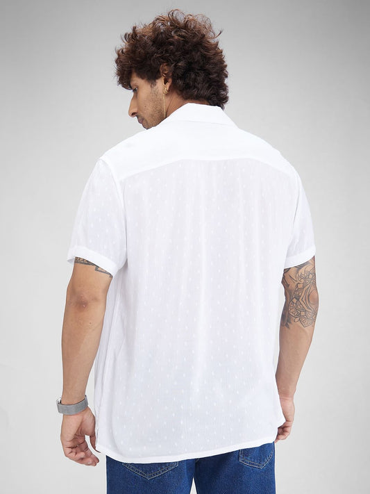Dobby White Oversized Crepe Shirt