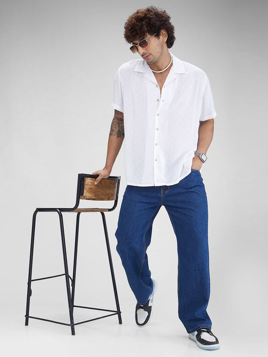 Dobby White Oversized Crepe Shirt