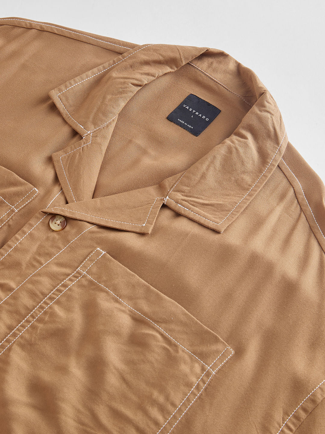 Khaki Double Pocket Oversized Cropped Shirt