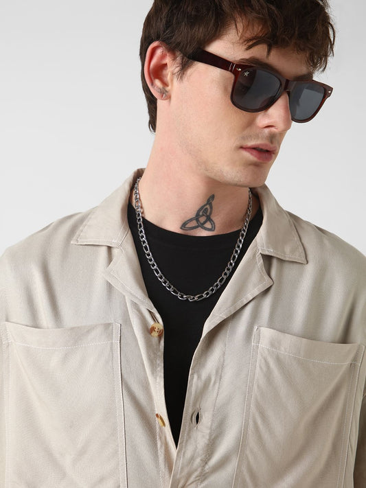 Beige Double Pocket Oversized Cropped Shirt