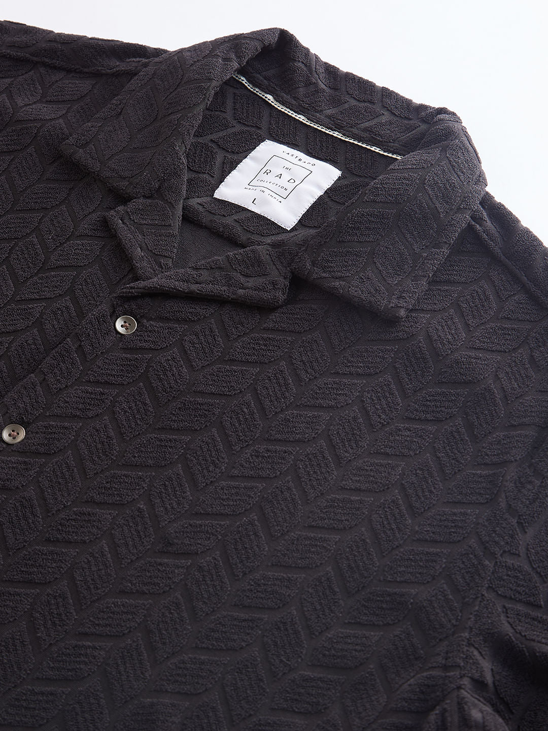 Black Retro Geometric Leafy Jacquard Shirt