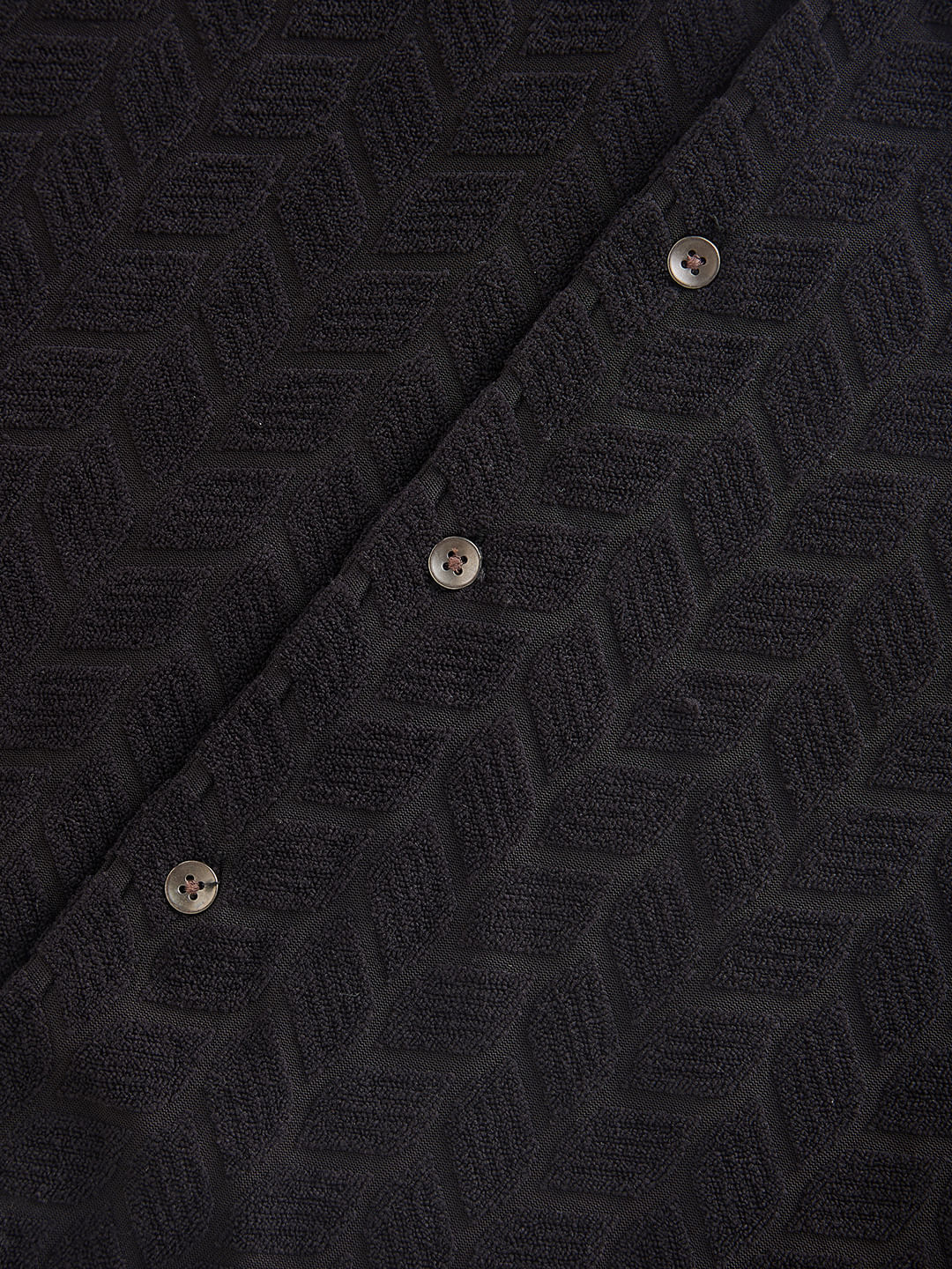 Black Retro Geometric Leafy Jacquard Shirt