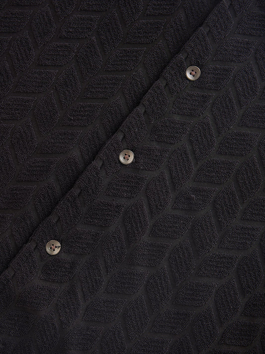 Black Retro Geometric Leafy Jacquard Shirt