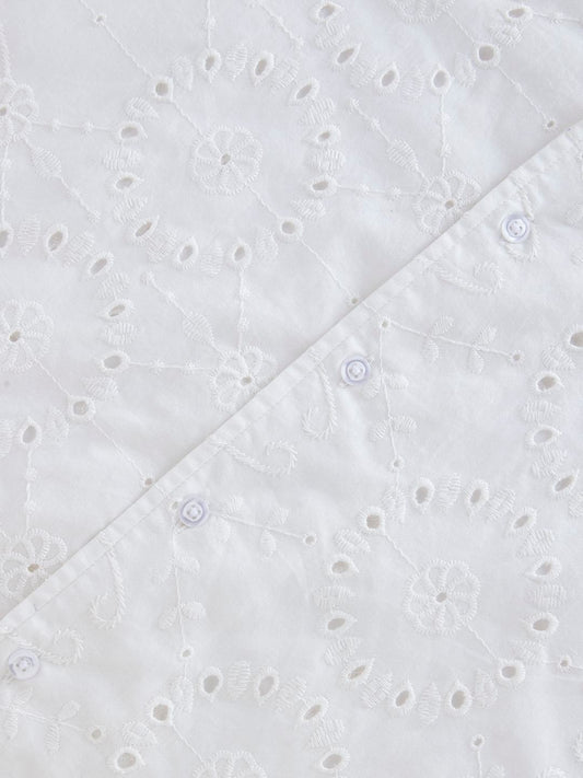 White Schiffli Oversized Resort Collar Shirt