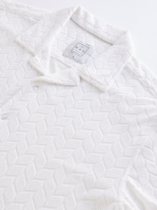 White Retro Geometric Leafy Jacquard Shirt