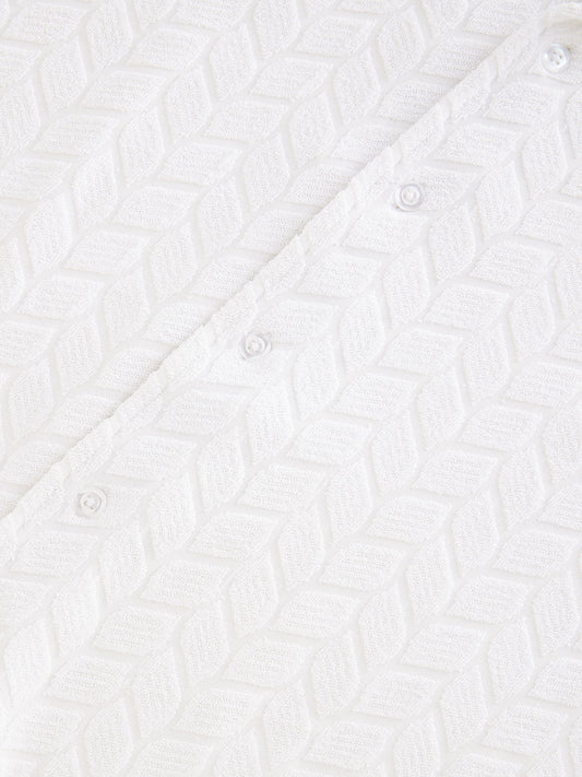 White Retro Geometric Leafy Jacquard Shirt