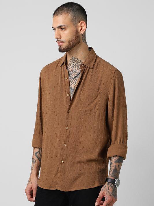 Cocoa Brown Swiss Dobby Shirt