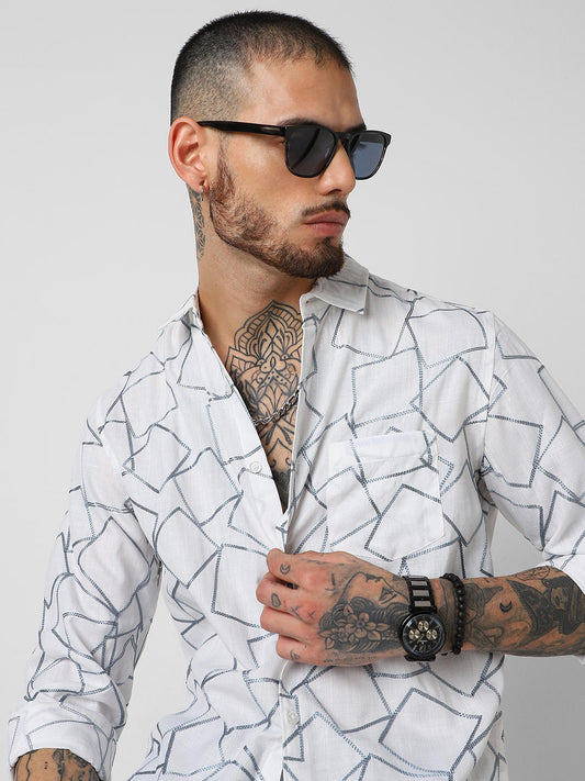 Square Embroidered White Shirt