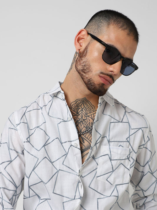 Square Embroidered White Shirt