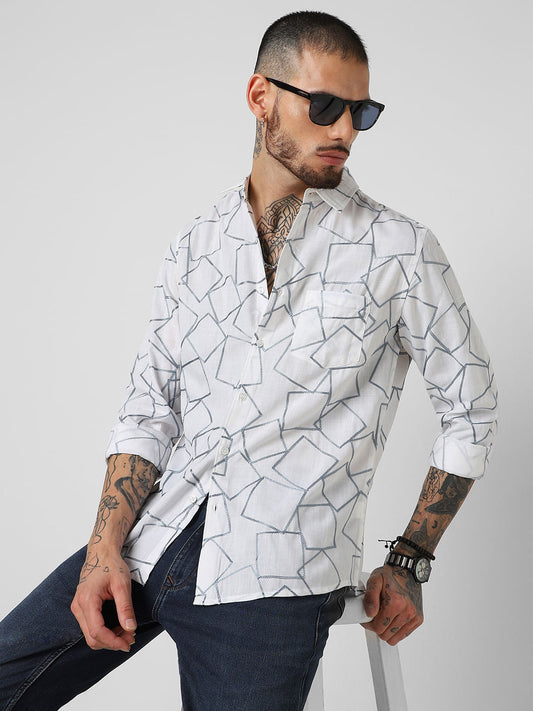 Square Embroidered White Shirt