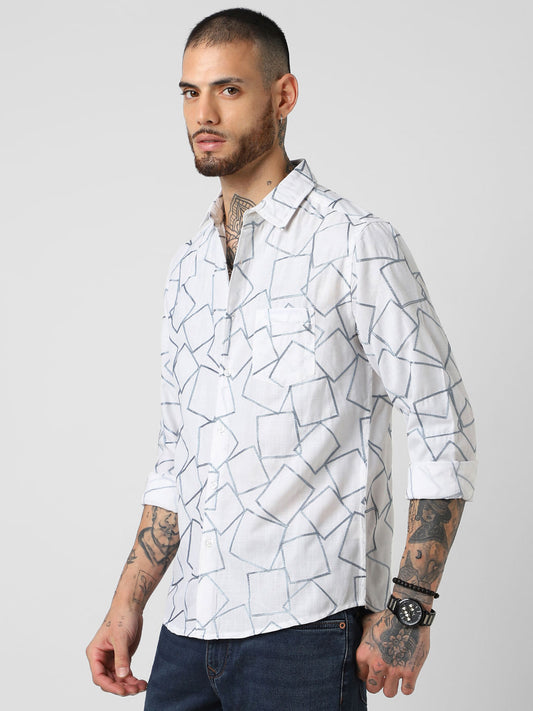 Square Embroidered White Shirt