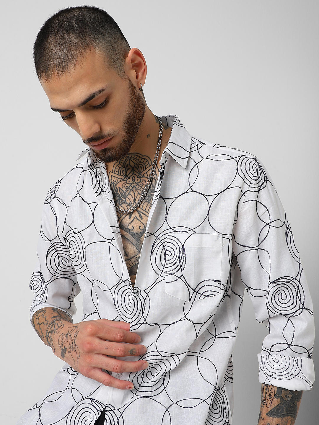 Whorl Embroidered White Shirt