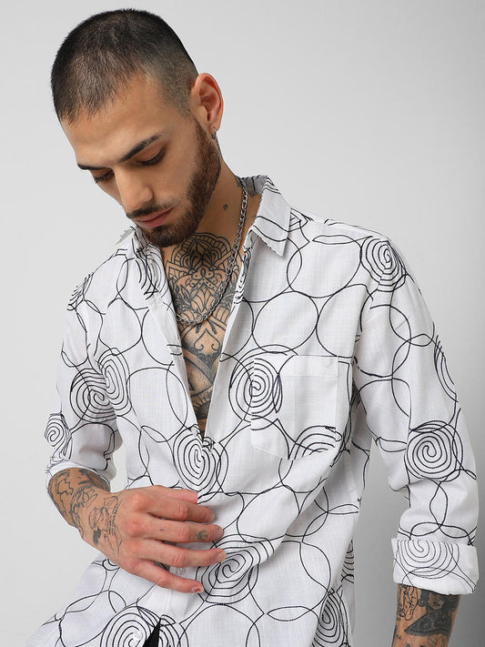 Whorl Embroidered White Shirt