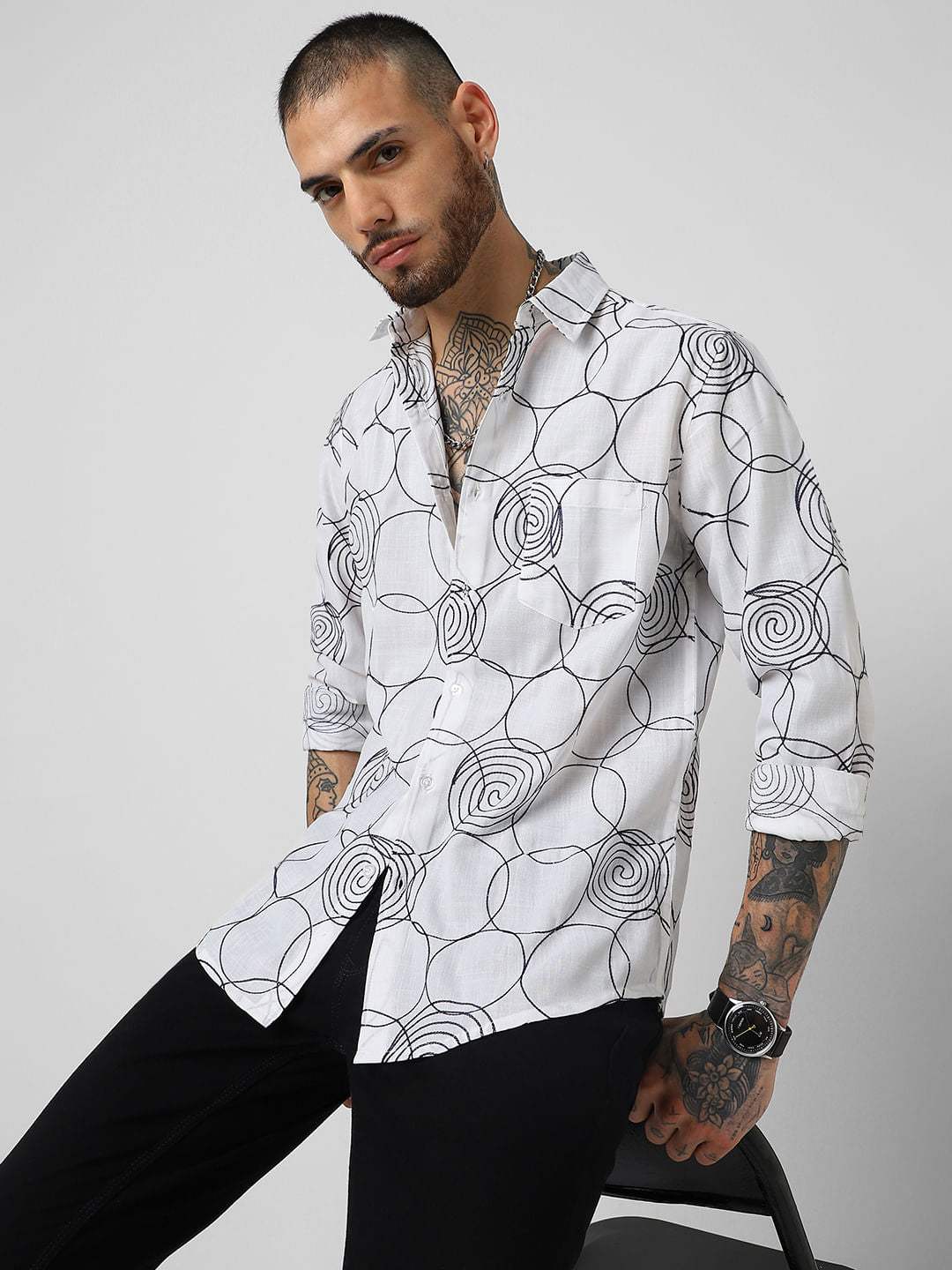 Whorl Embroidered White Shirt