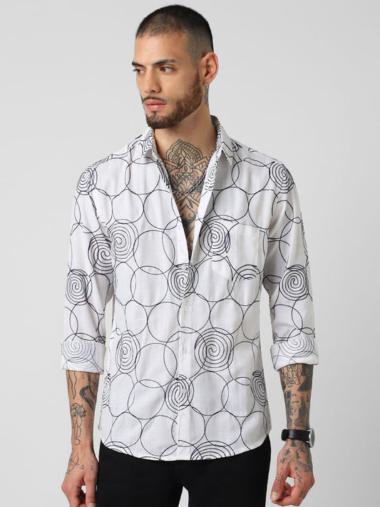 Whorl Embroidered White Shirt