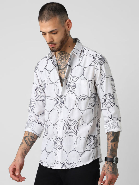 Whorl Embroidered White Shirt
