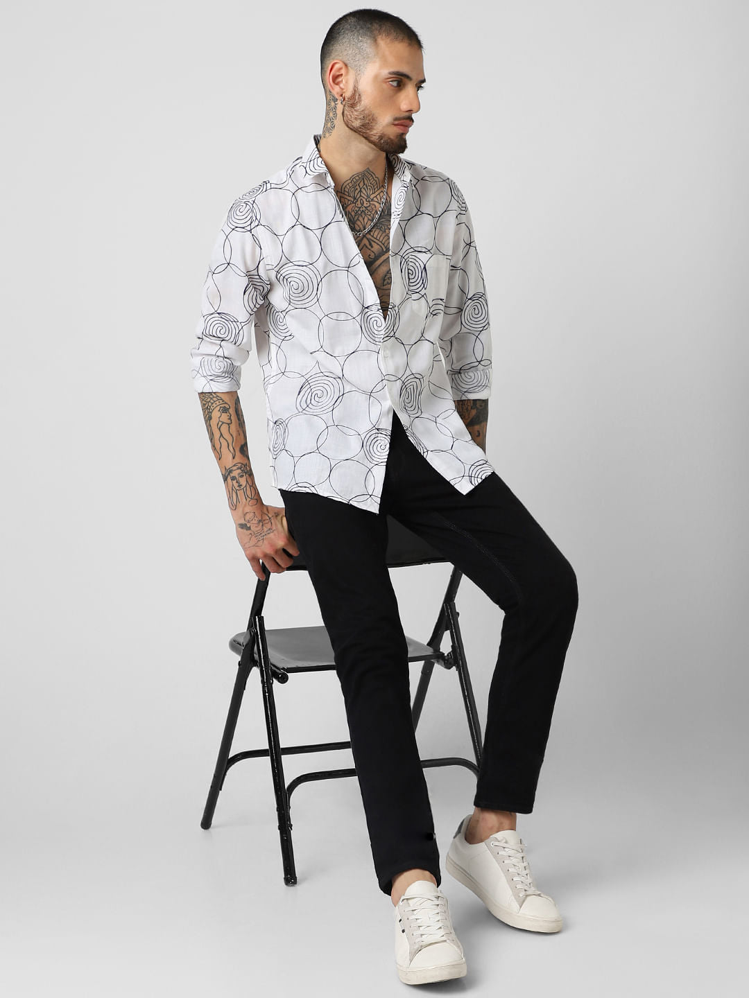 Whorl Embroidered White Shirt