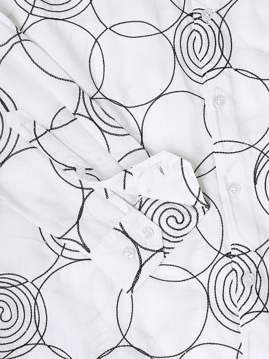 Whorl Embroidered White Shirt