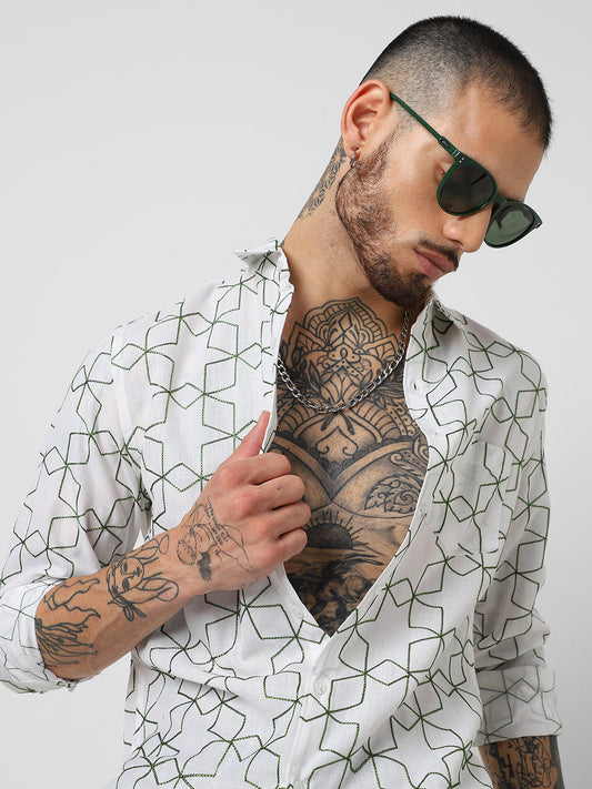 Hexagon Embroidered White Shirt