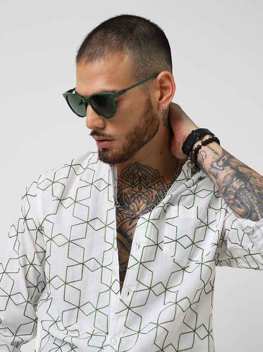 Hexagon Embroidered White Shirt