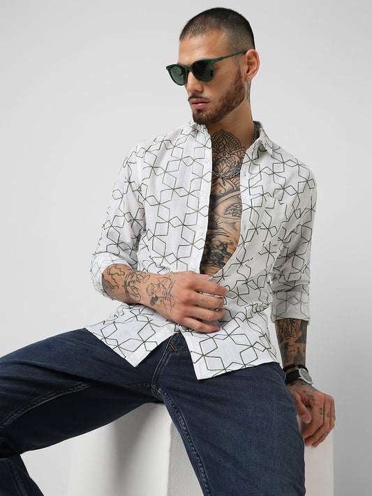 Hexagon Embroidered White Shirt