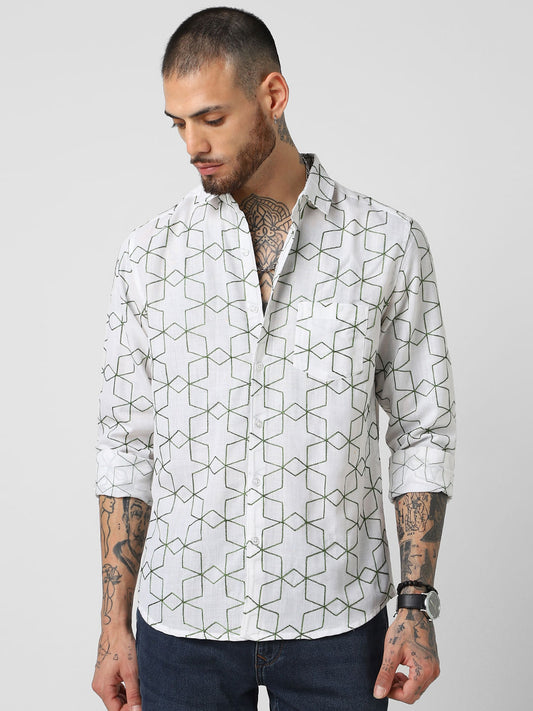 Hexagon Embroidered White Shirt