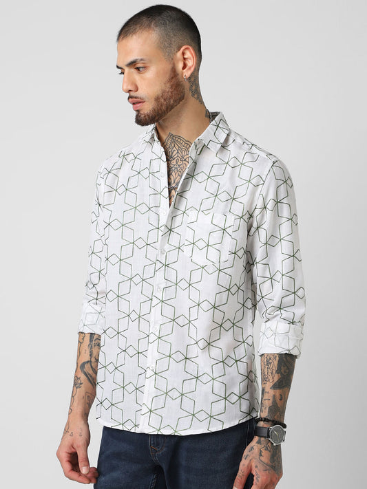 Hexagon Embroidered White Shirt