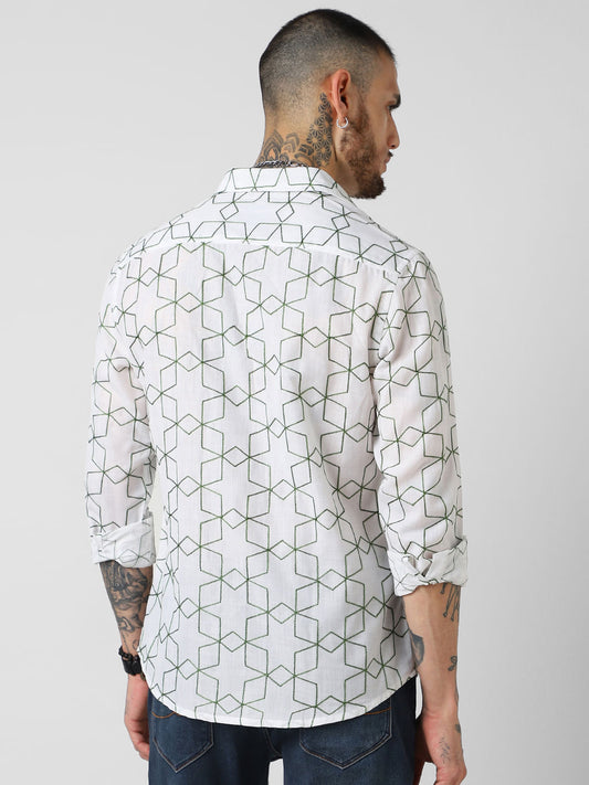 Hexagon Embroidered White Shirt
