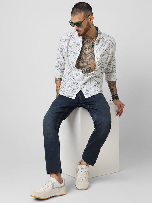 Hexagon Embroidered White Shirt