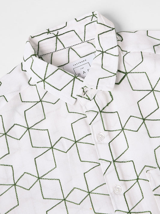 Hexagon Embroidered White Shirt