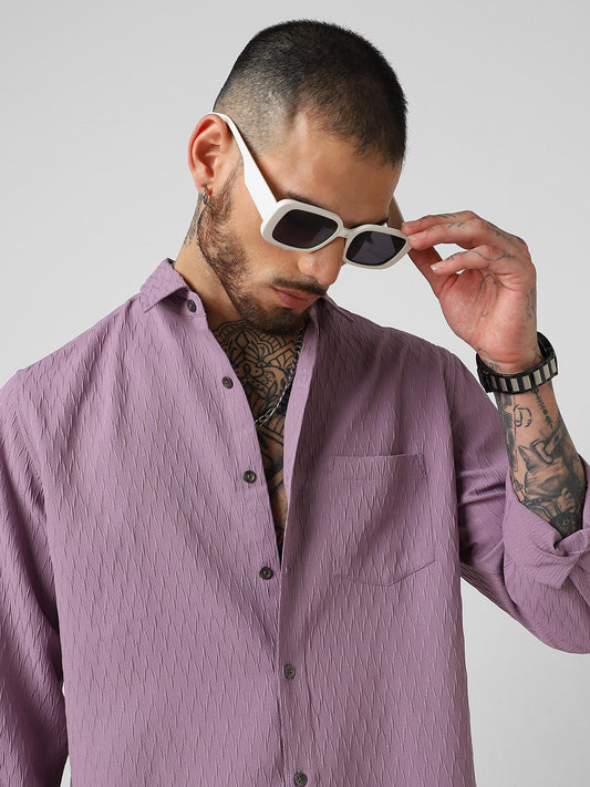 Elegant Purpureus Crinkled Jacquard Shirt