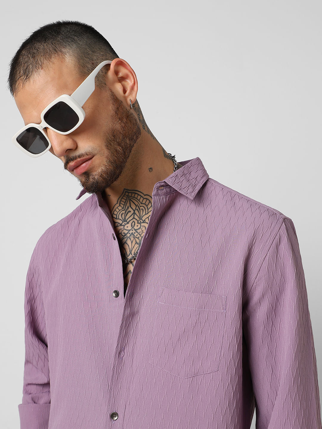 Elegant Purpureus Crinkled Jacquard Shirt