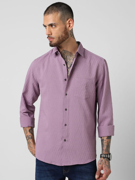Elegant Purpureus Crinkled Jacquard Shirt