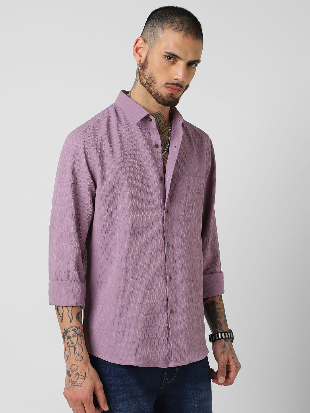 Elegant Purpureus Crinkled Jacquard Shirt